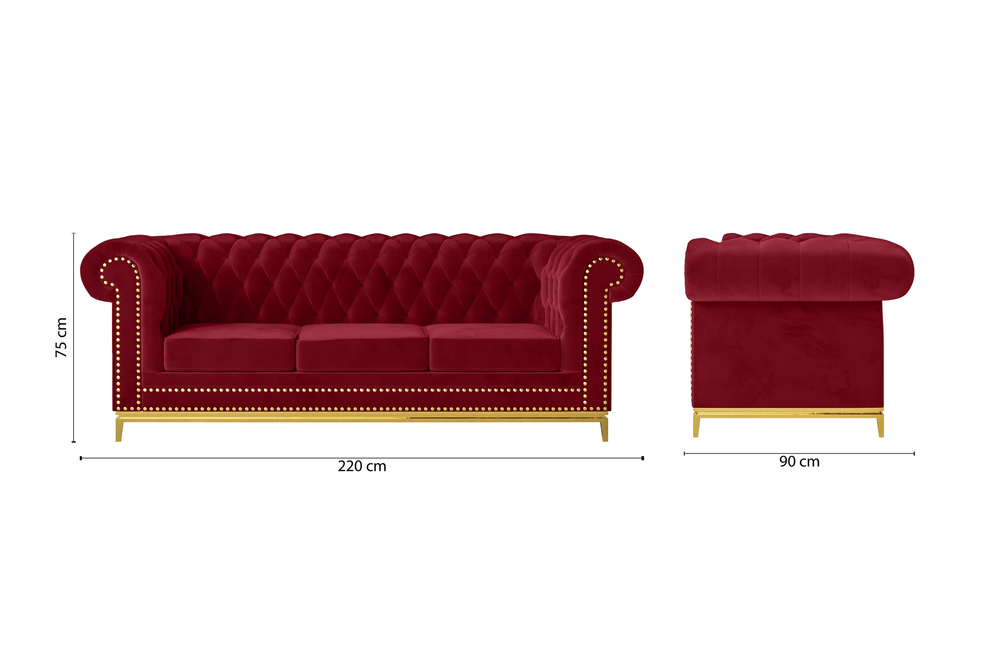 Venice 3 Seater Sofa Red Velvet