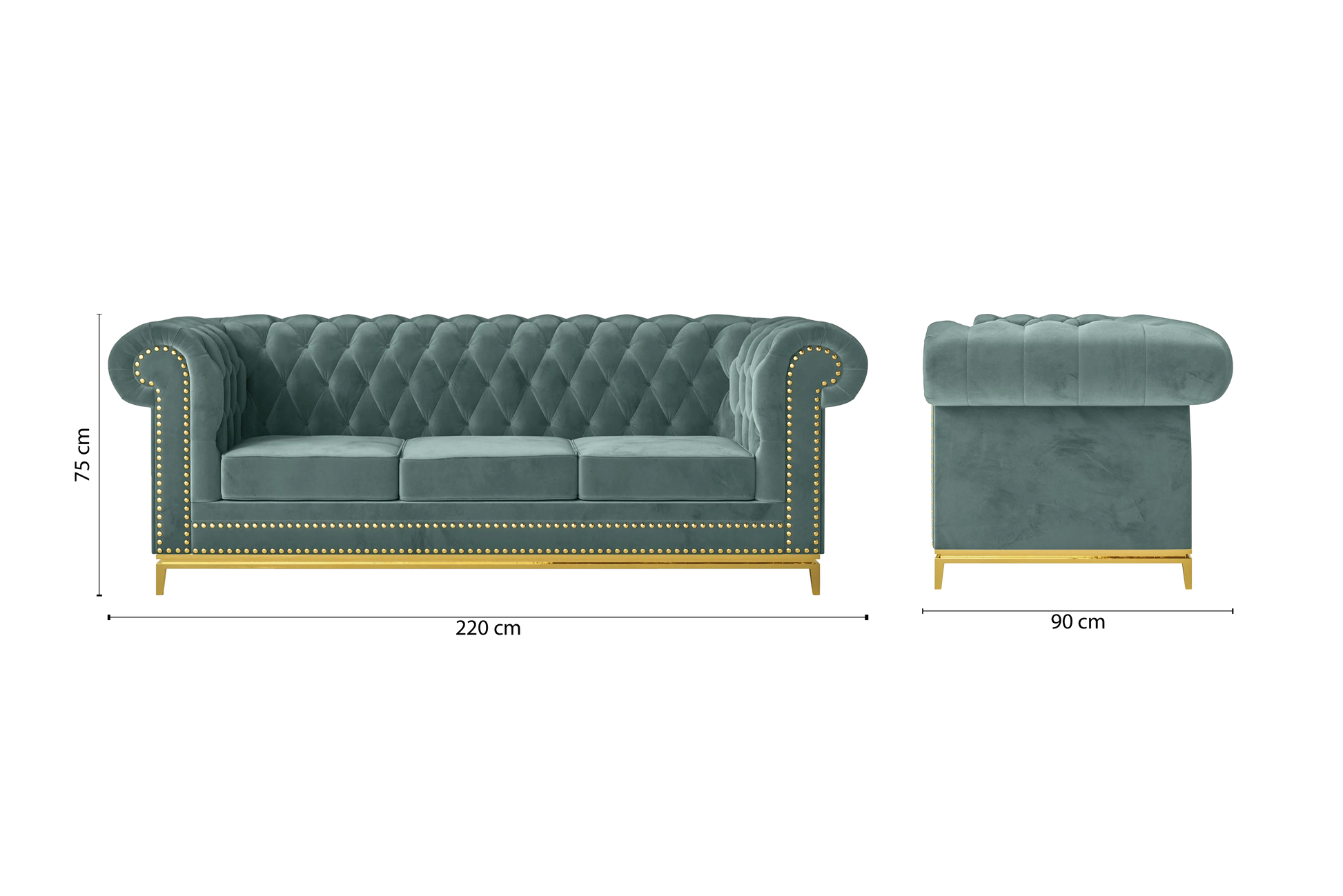 Venice 3 Seater Sofa Teal Velvet