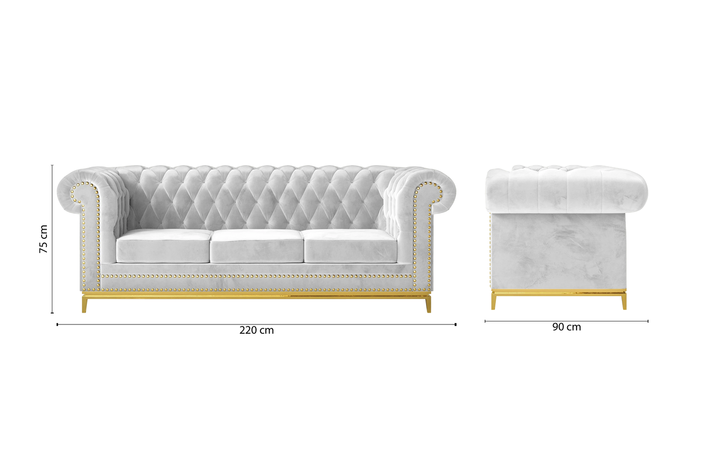 Venice 3 Seater Sofa White Velvet