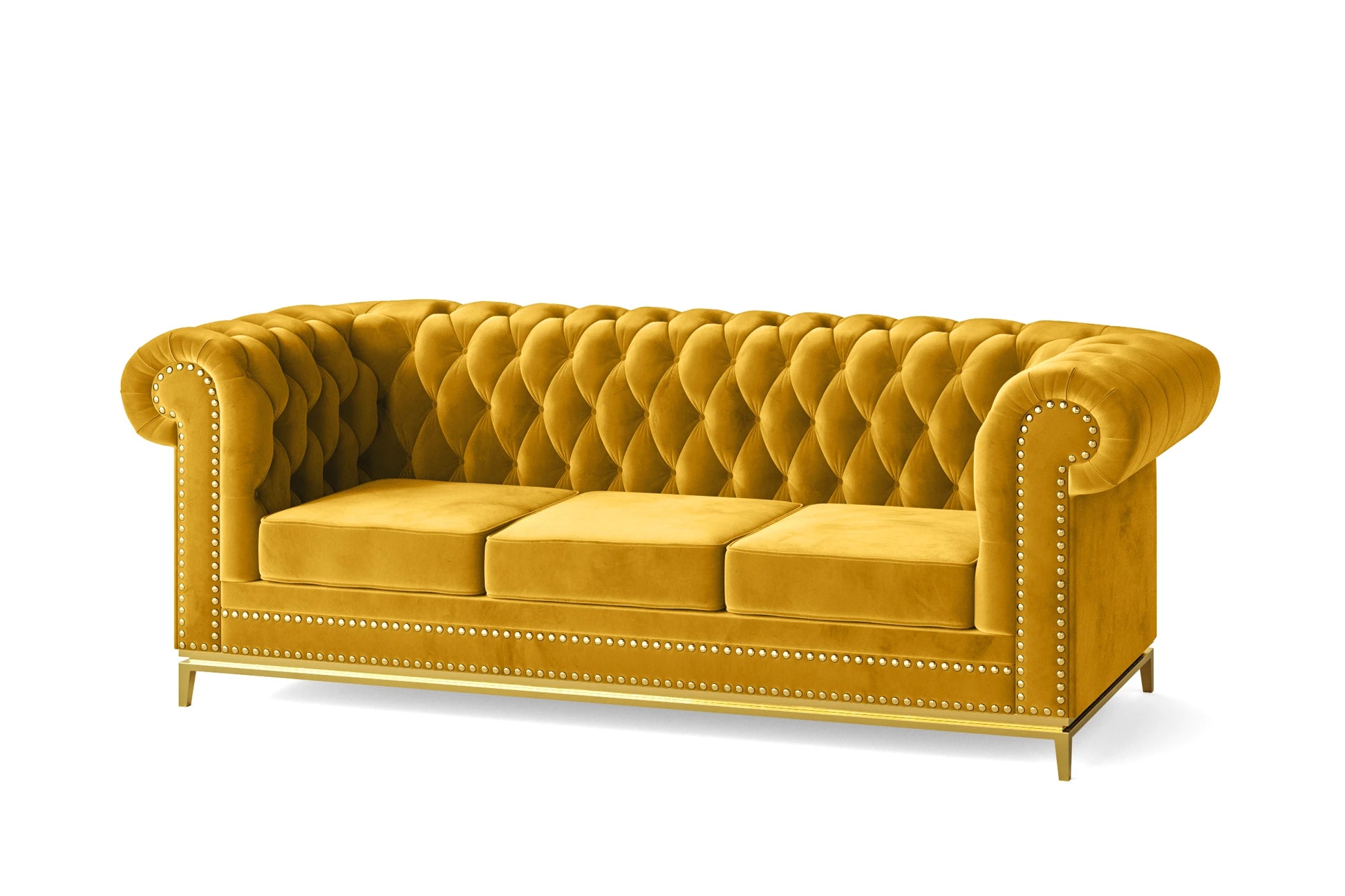 Venice 3 Seater Sofa Yellow Velvet