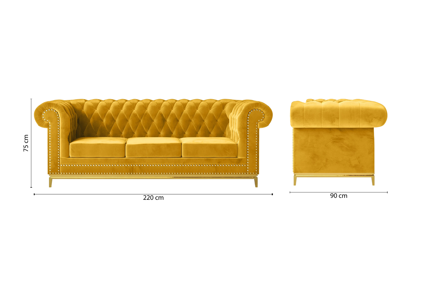 Venice 3 Seater Sofa Yellow Velvet