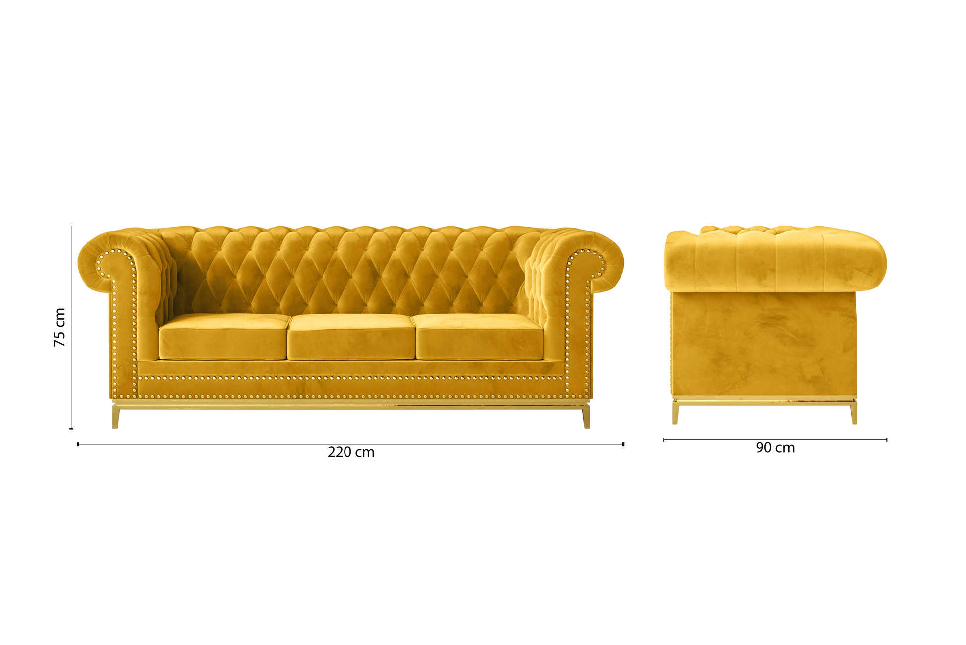 Venice 3 Seater Sofa Yellow Velvet