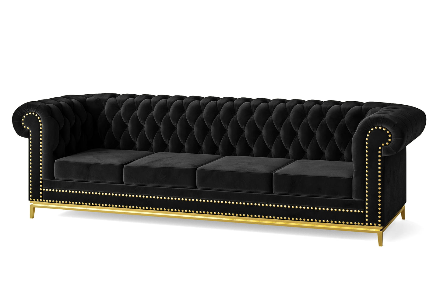 Venice 4 Seater Sofa Black Velvet