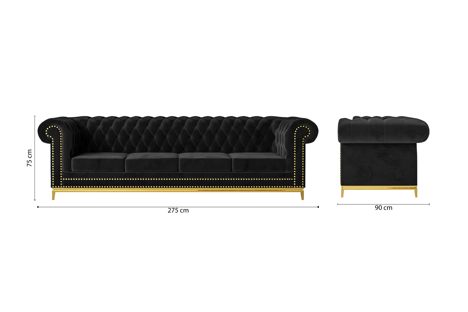 Venice 4 Seater Sofa Black Velvet