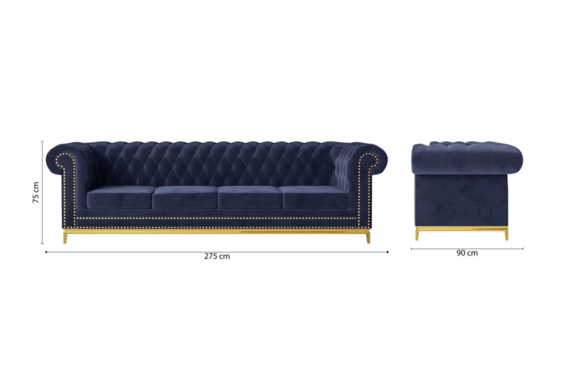 Venice 4 Seater Sofa Dark Blue Velvet