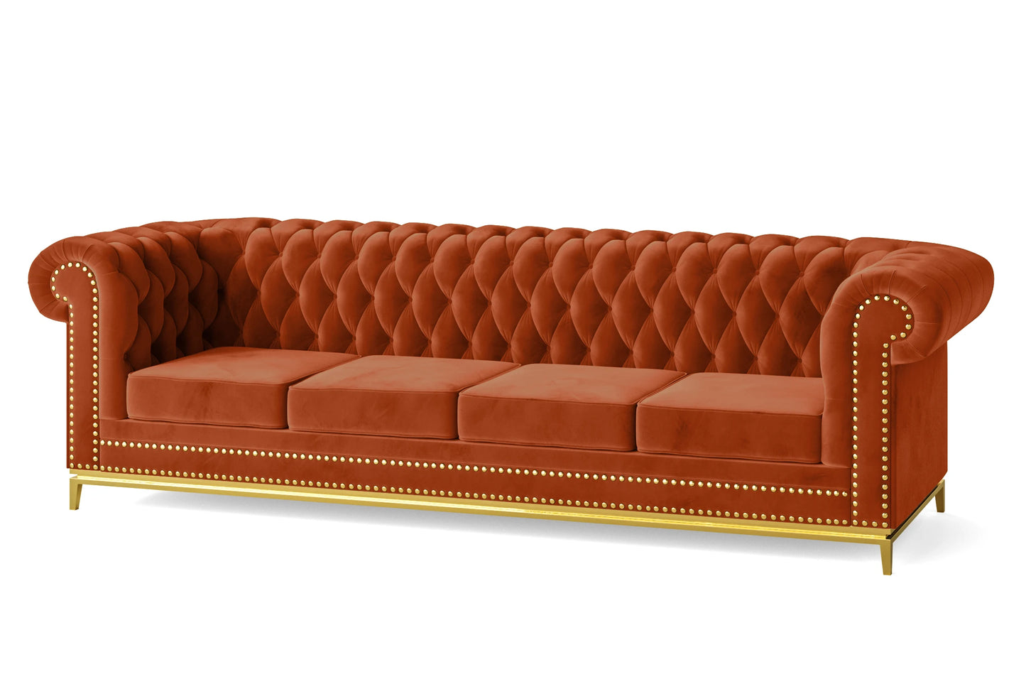 Venice 4 Seater Sofa Orange Velvet