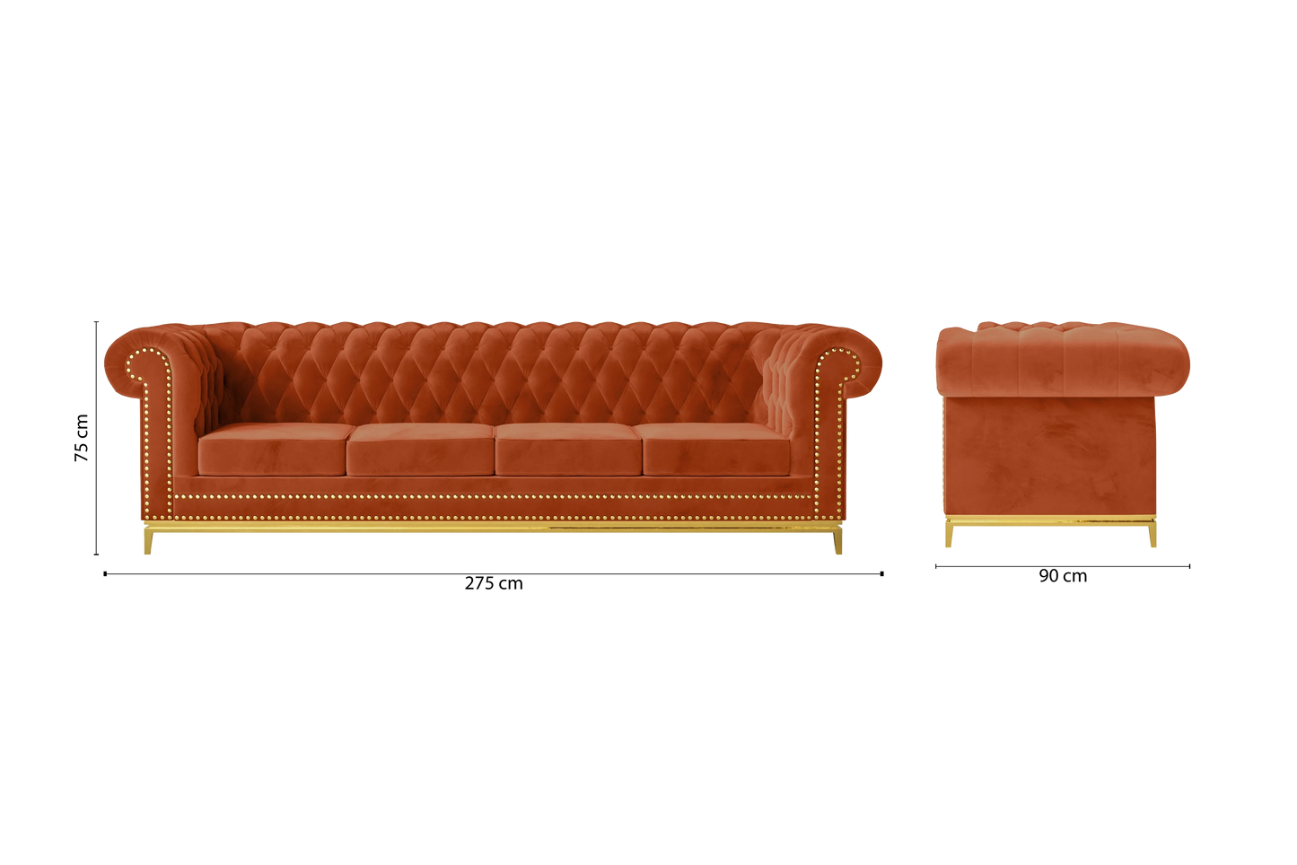 Venice 4 Seater Sofa Orange Velvet