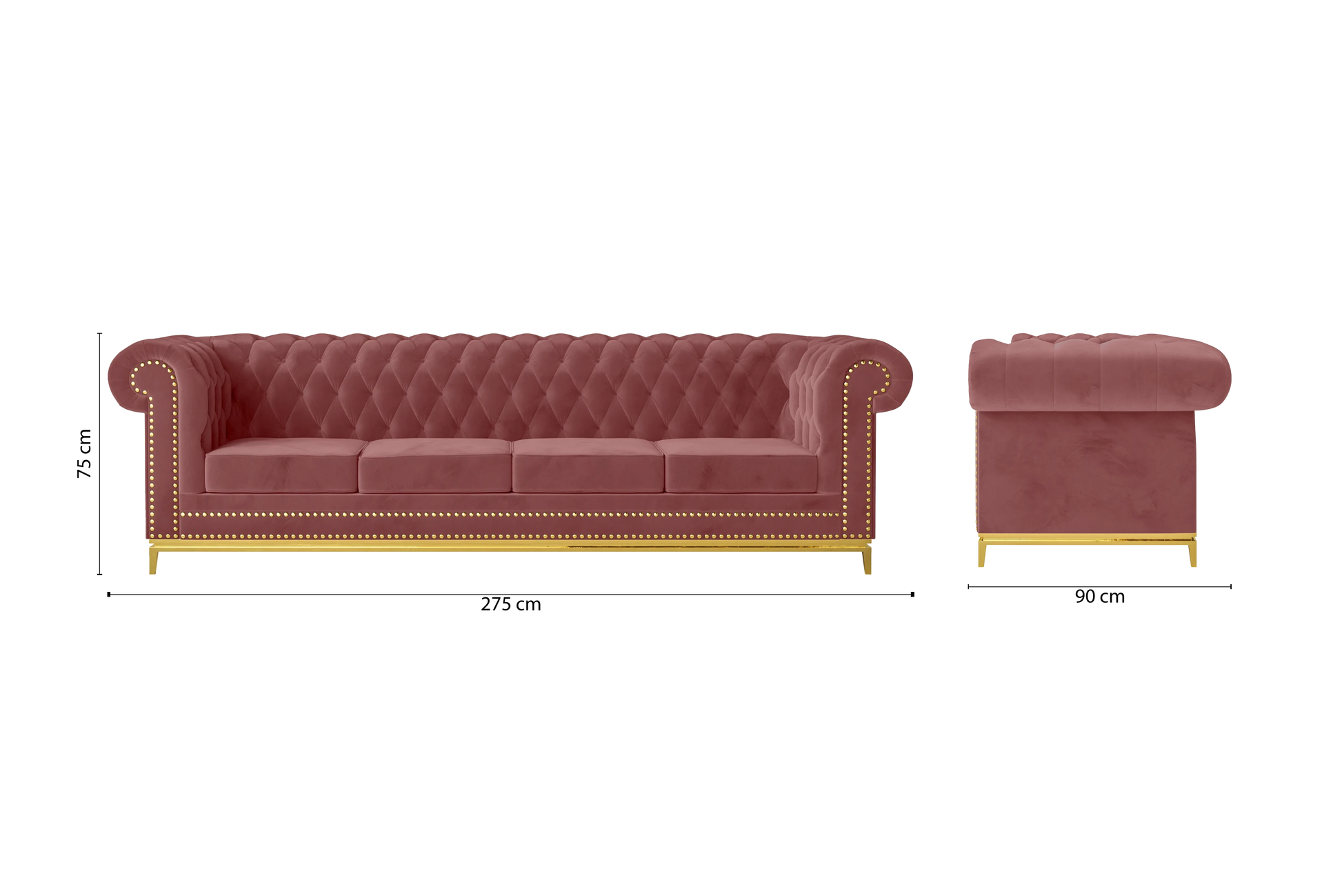 Venice 4 Seater Sofa Pink Velvet