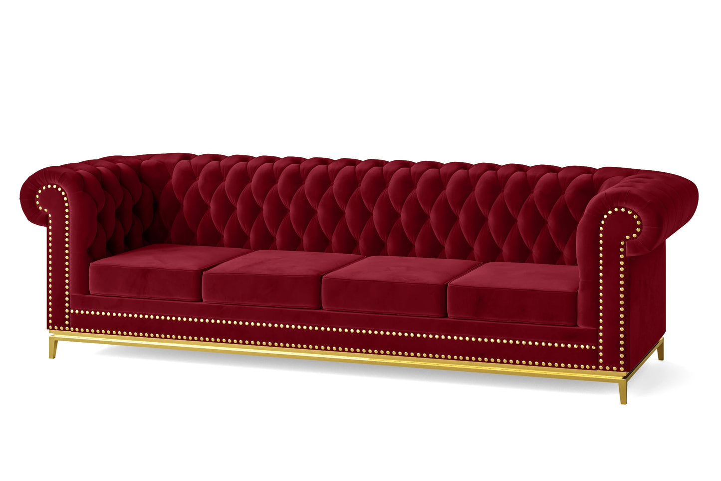 Venice 4 Seater Sofa Red Velvet