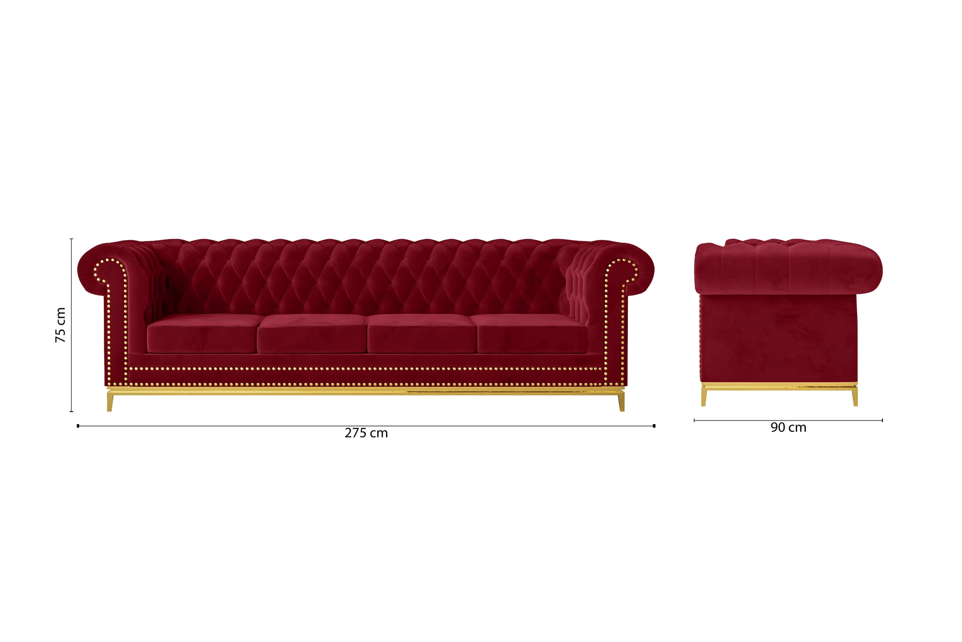 Venice 4 Seater Sofa Red Velvet