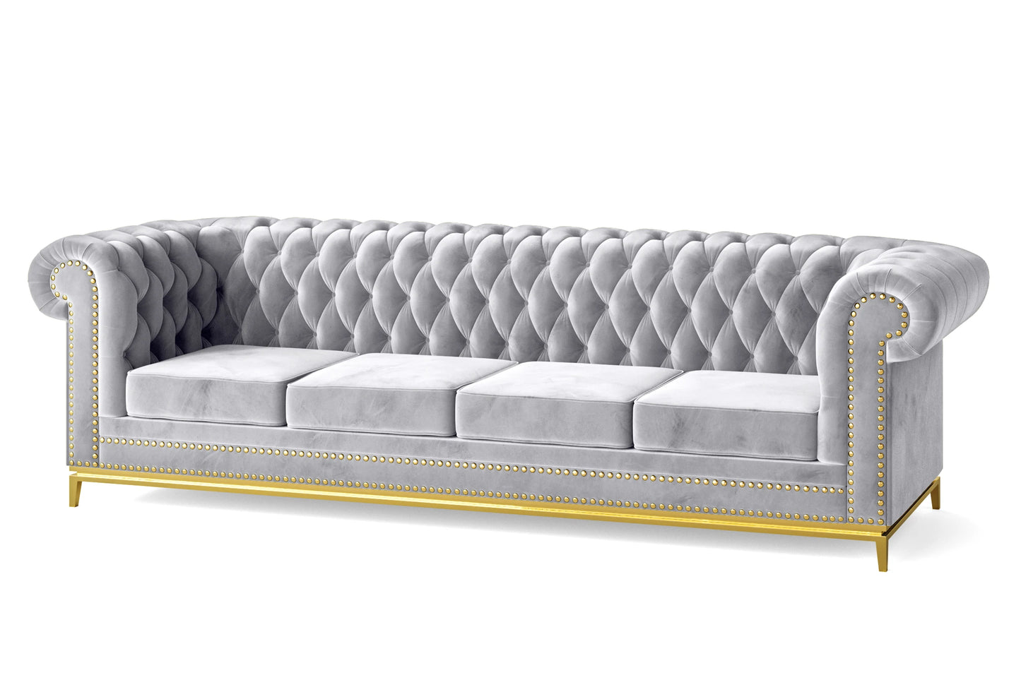 Venice 4 Seater Sofa Silver Velvet