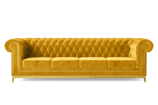 Venice 4 Seater Sofa Yellow Velvet