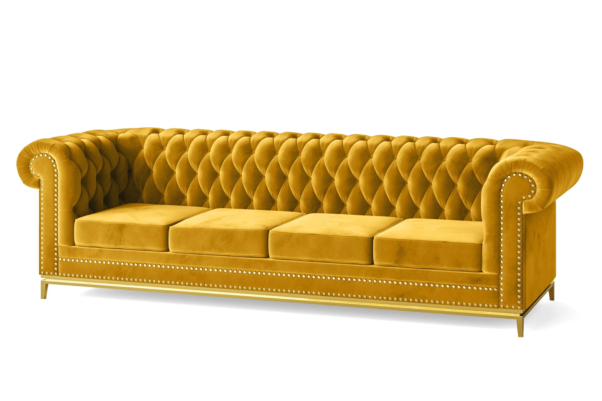 Venice 4 Seater Sofa Yellow Velvet