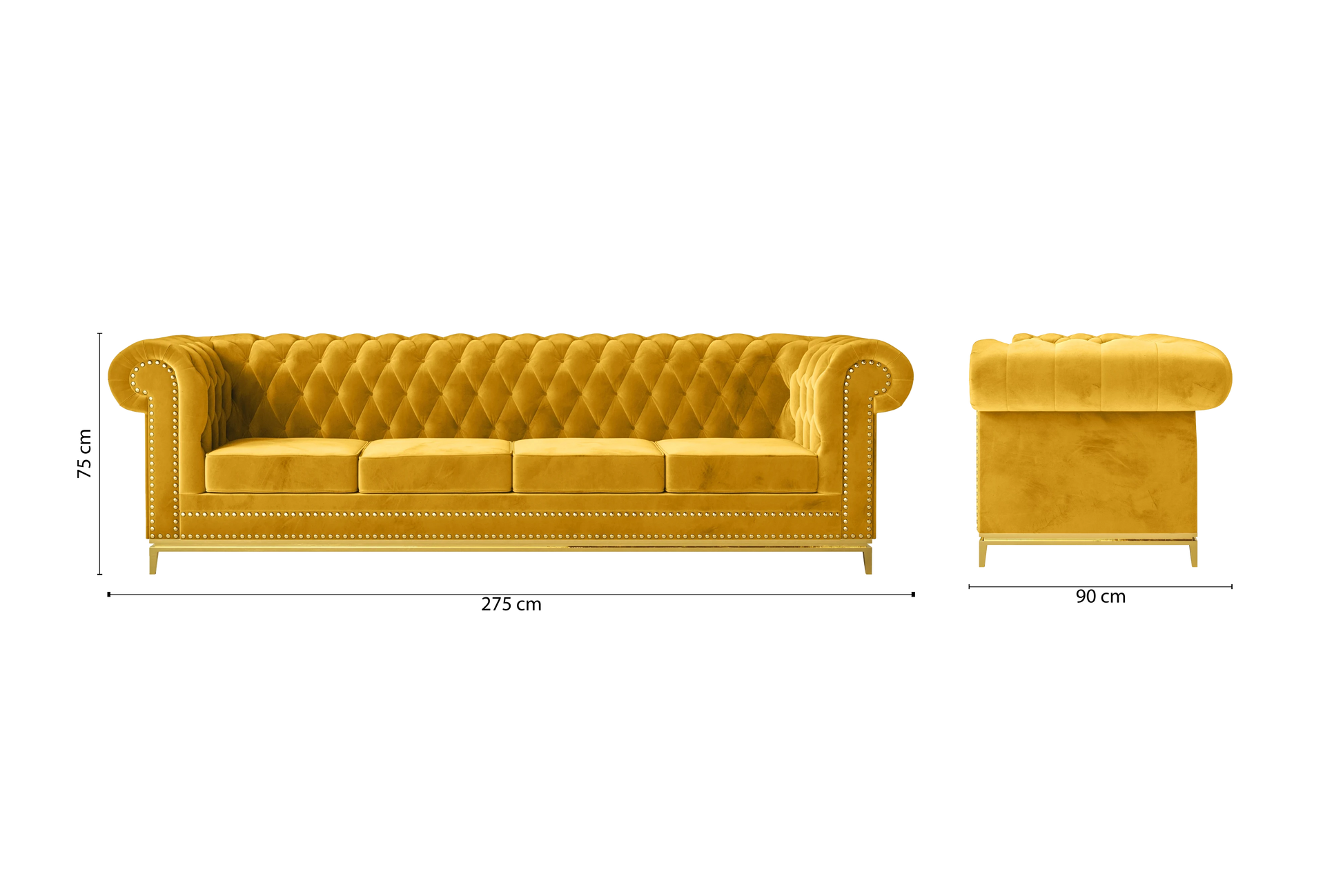 Venice 4 Seater Sofa Yellow Velvet