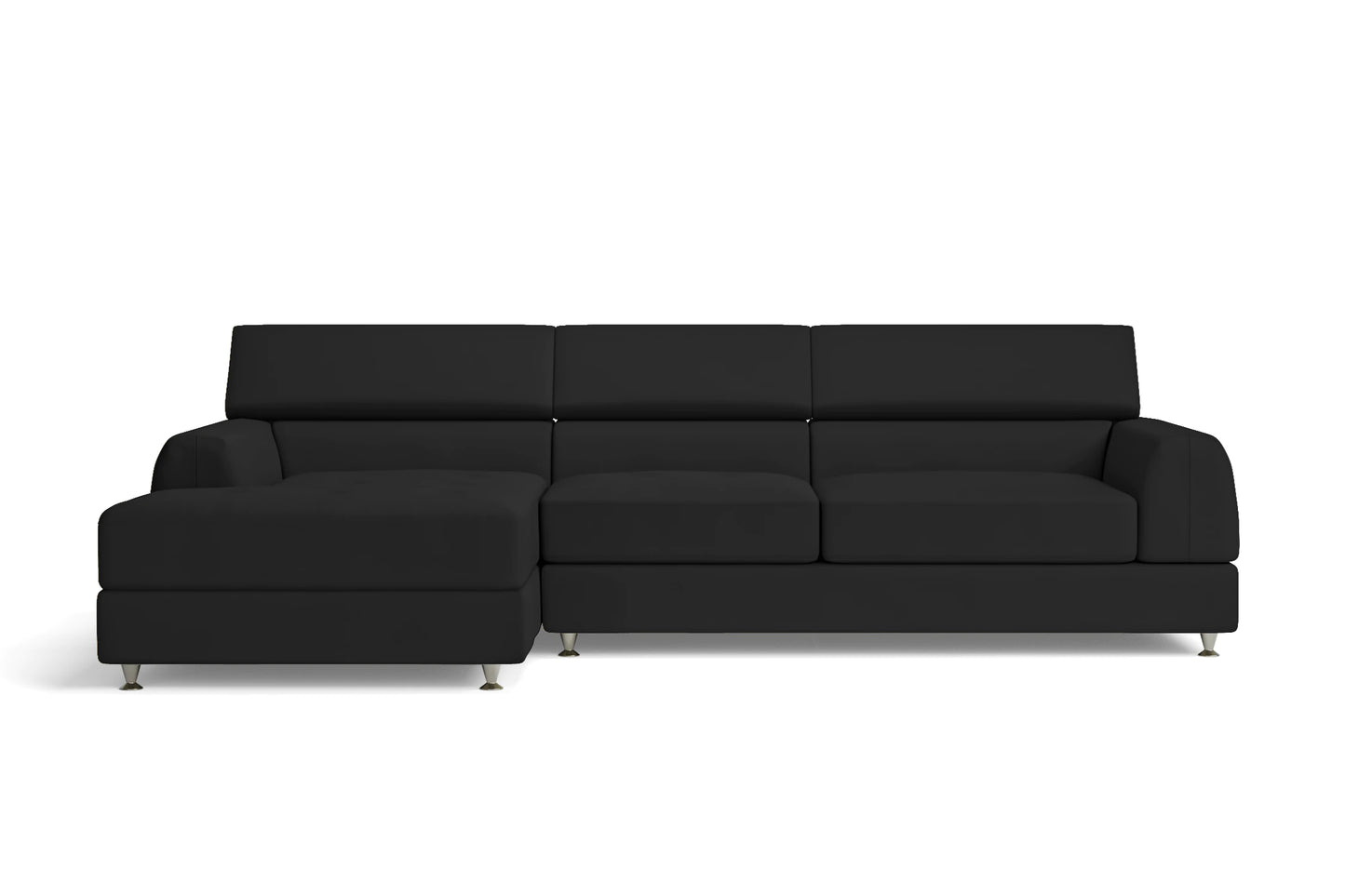 Vicenza 3 Seater Left Hand Facing Chaise Lounge Corner Sofa Black Leather