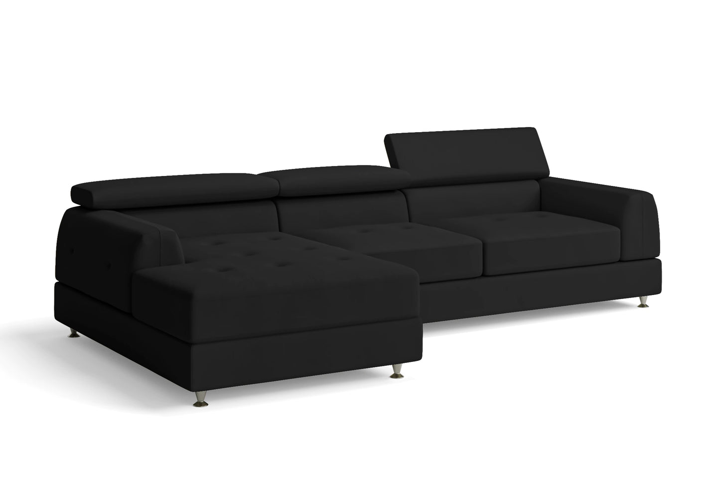 Vicenza 3 Seater Left Hand Facing Chaise Lounge Corner Sofa Black Leather