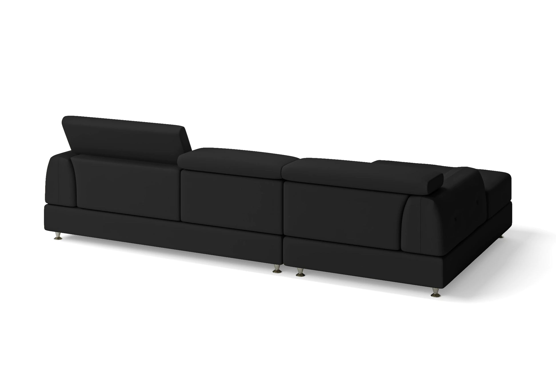 Vicenza 3 Seater Left Hand Facing Chaise Lounge Corner Sofa Black Leather