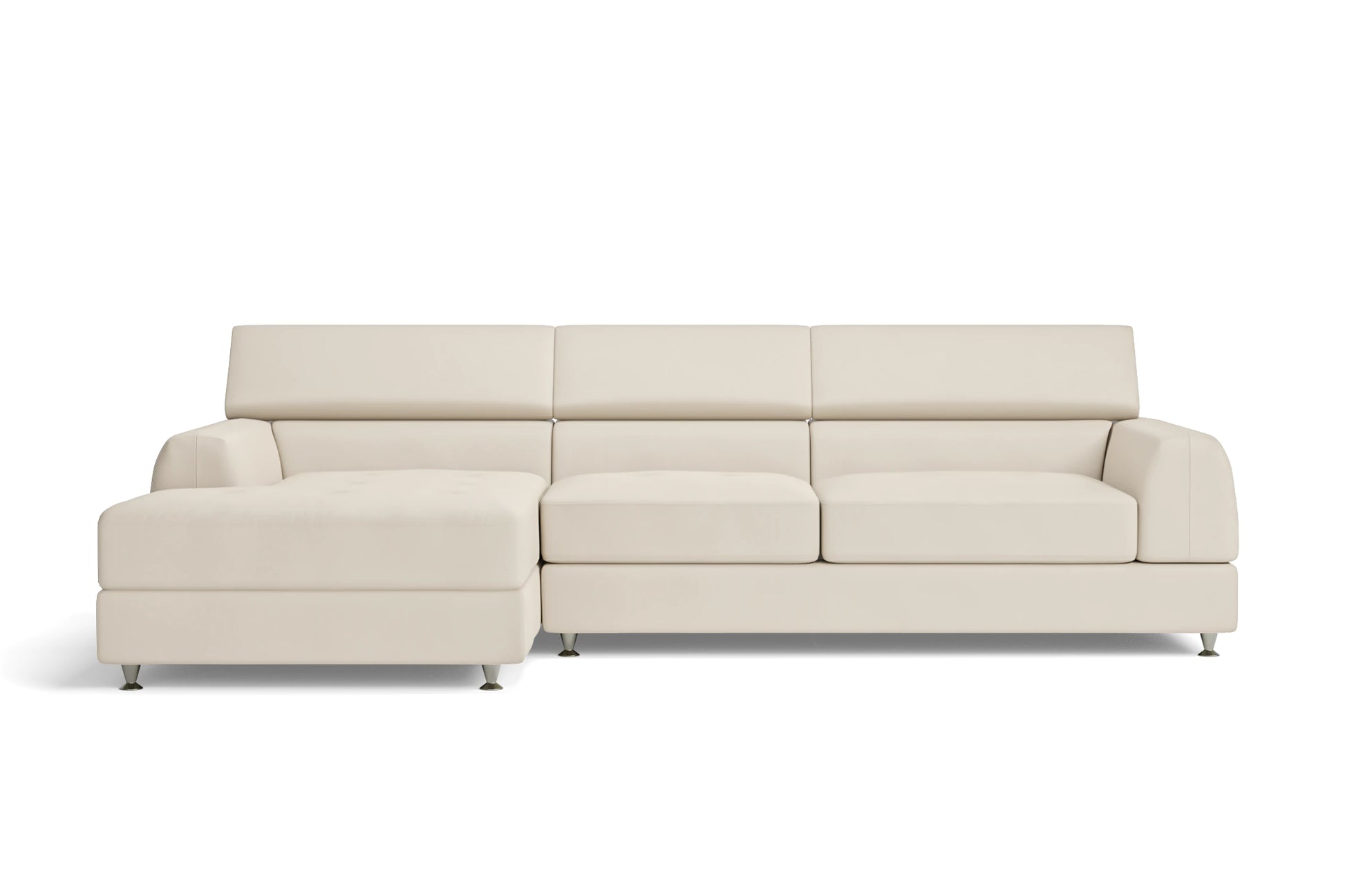 Vicenza 3 Seater Left Hand Facing Chaise Lounge Corner Sofa Cream Leather