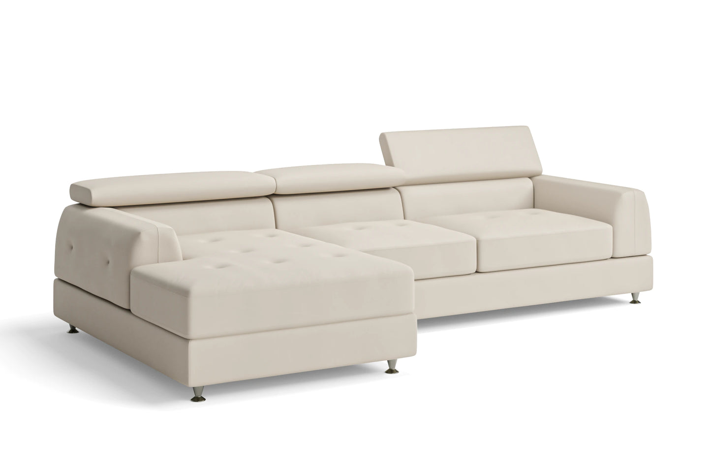 Vicenza 3 Seater Left Hand Facing Chaise Lounge Corner Sofa Cream Leather