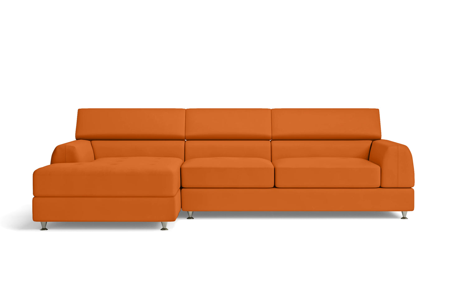 Vicenza 3 Seater Left Hand Facing Chaise Lounge Corner Sofa Orange Leather