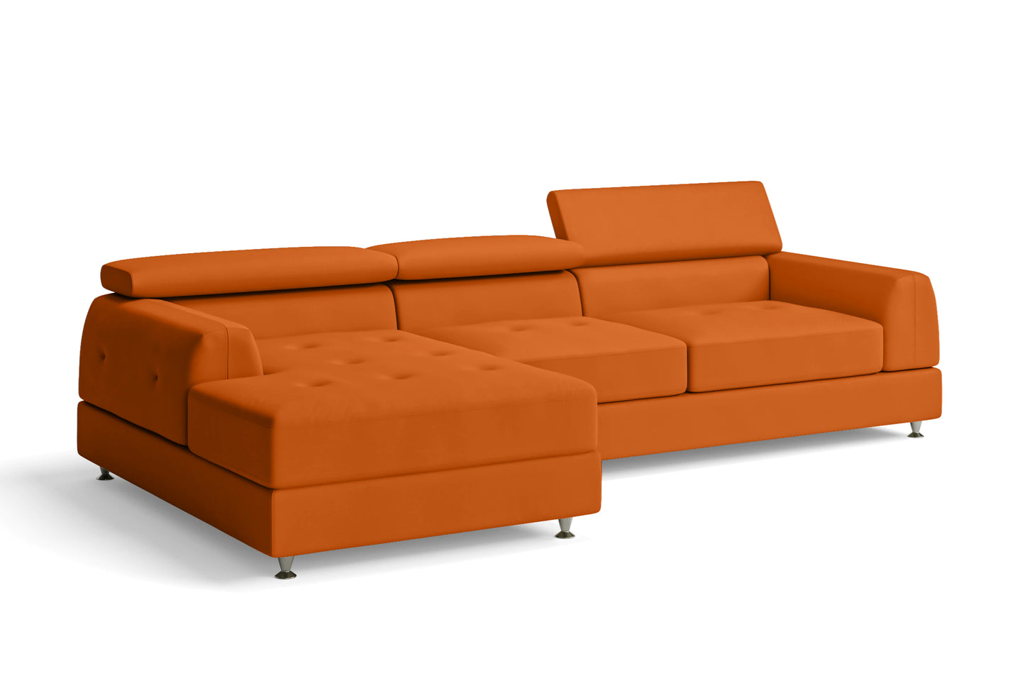 Vicenza 3 Seater Left Hand Facing Chaise Lounge Corner Sofa Orange Leather