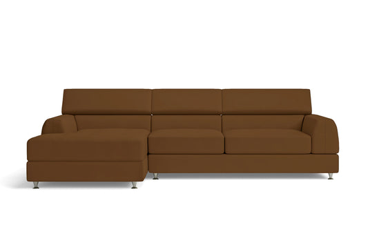 Vicenza 3 Seater Left Hand Facing Chaise Lounge Corner Sofa Walnut Brown Leather