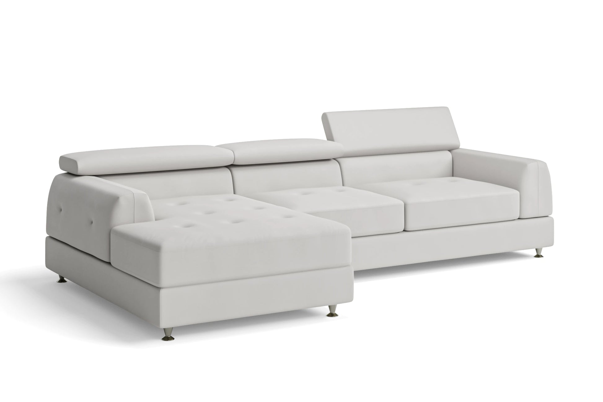 Vicenza 3 Seater Left Hand Facing Chaise Lounge Corner Sofa White Leather