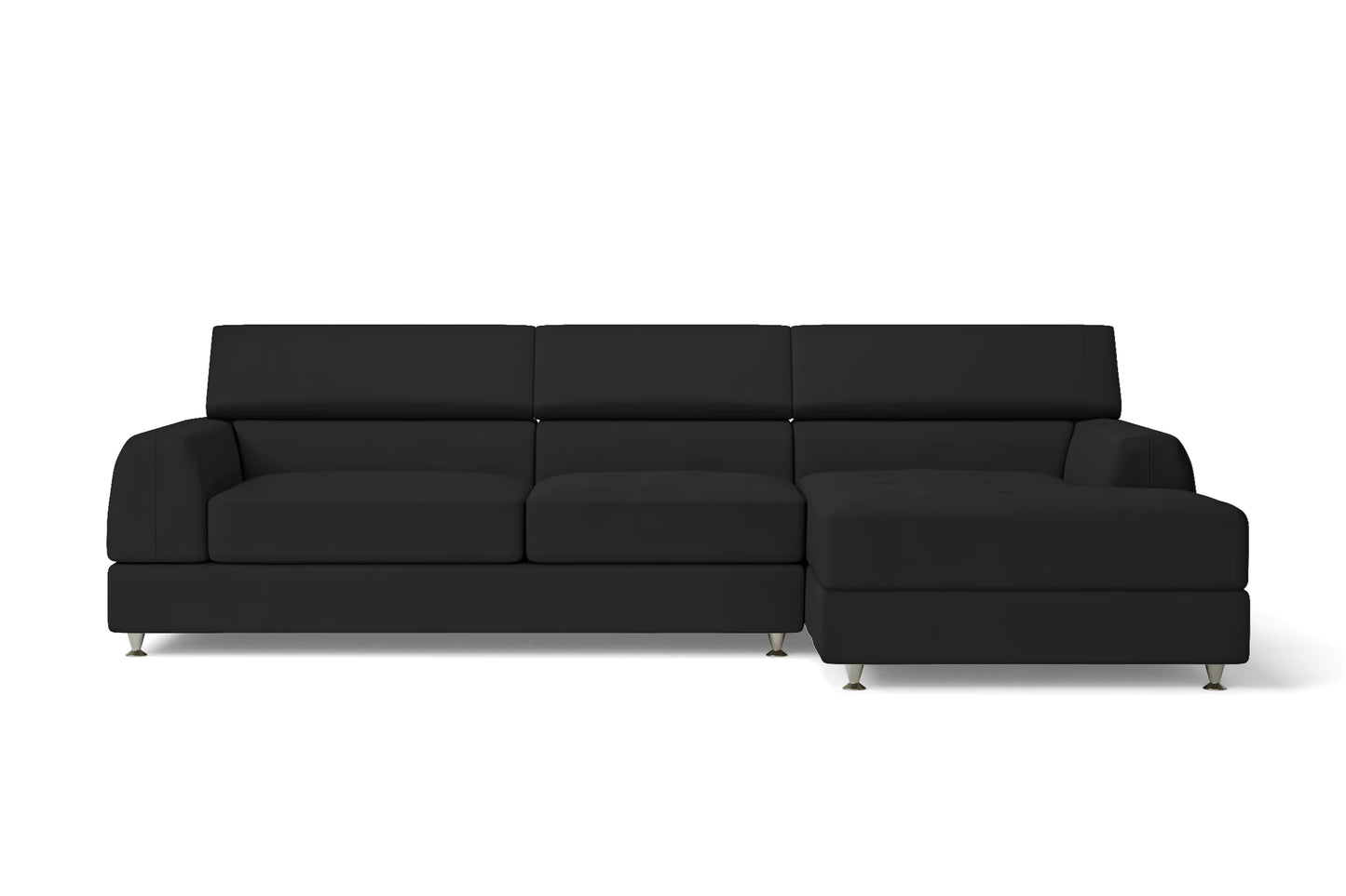 Vicenza 3 Seater Right Hand Facing Chaise Lounge Corner Sofa Black Leather