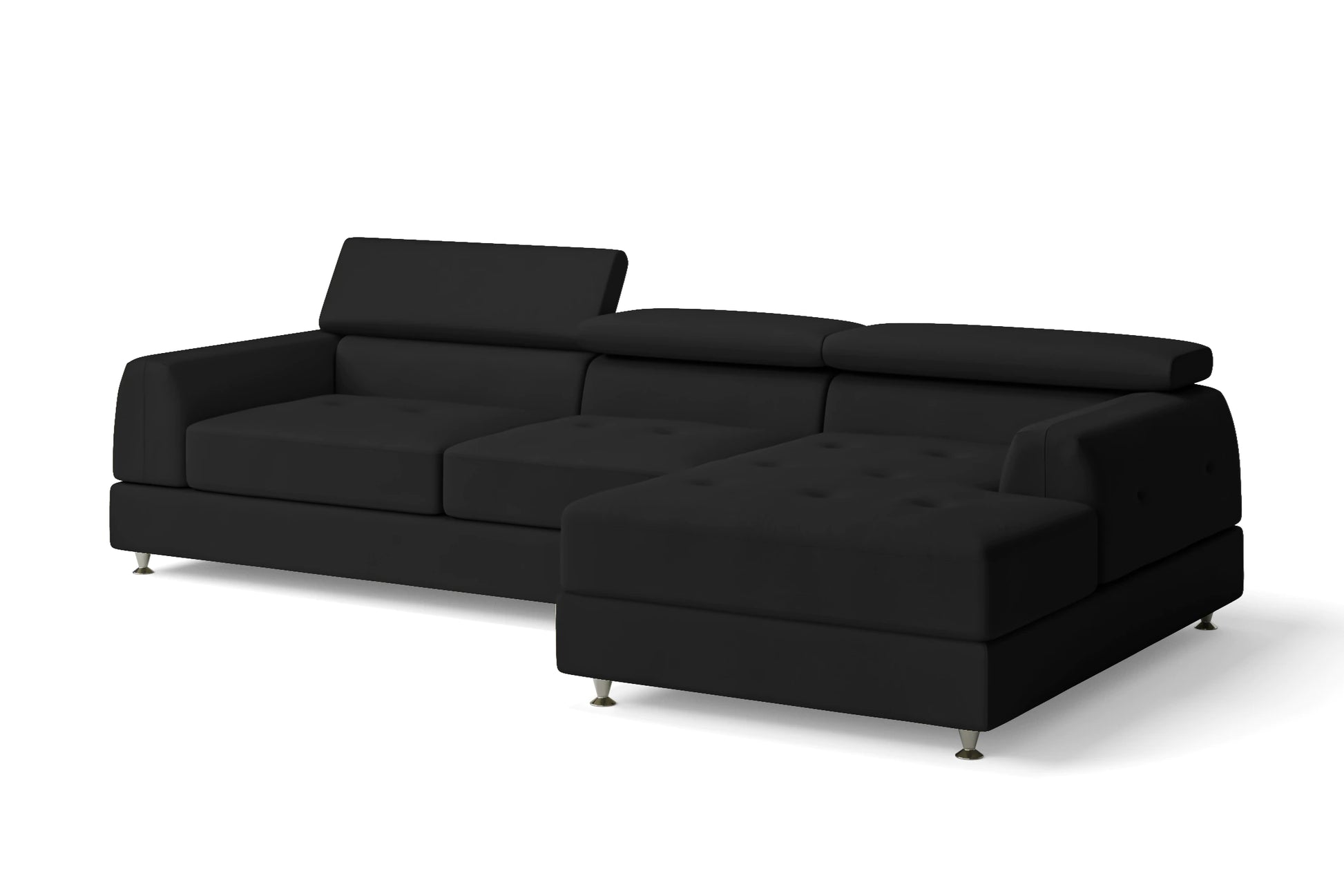 Vicenza 3 Seater Right Hand Facing Chaise Lounge Corner Sofa Black Leather