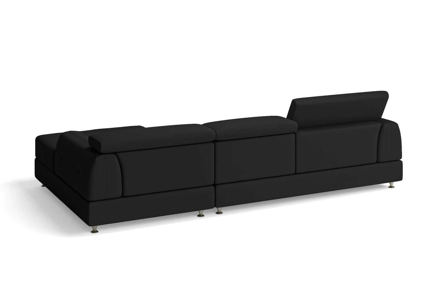 Vicenza 3 Seater Right Hand Facing Chaise Lounge Corner Sofa Black Leather