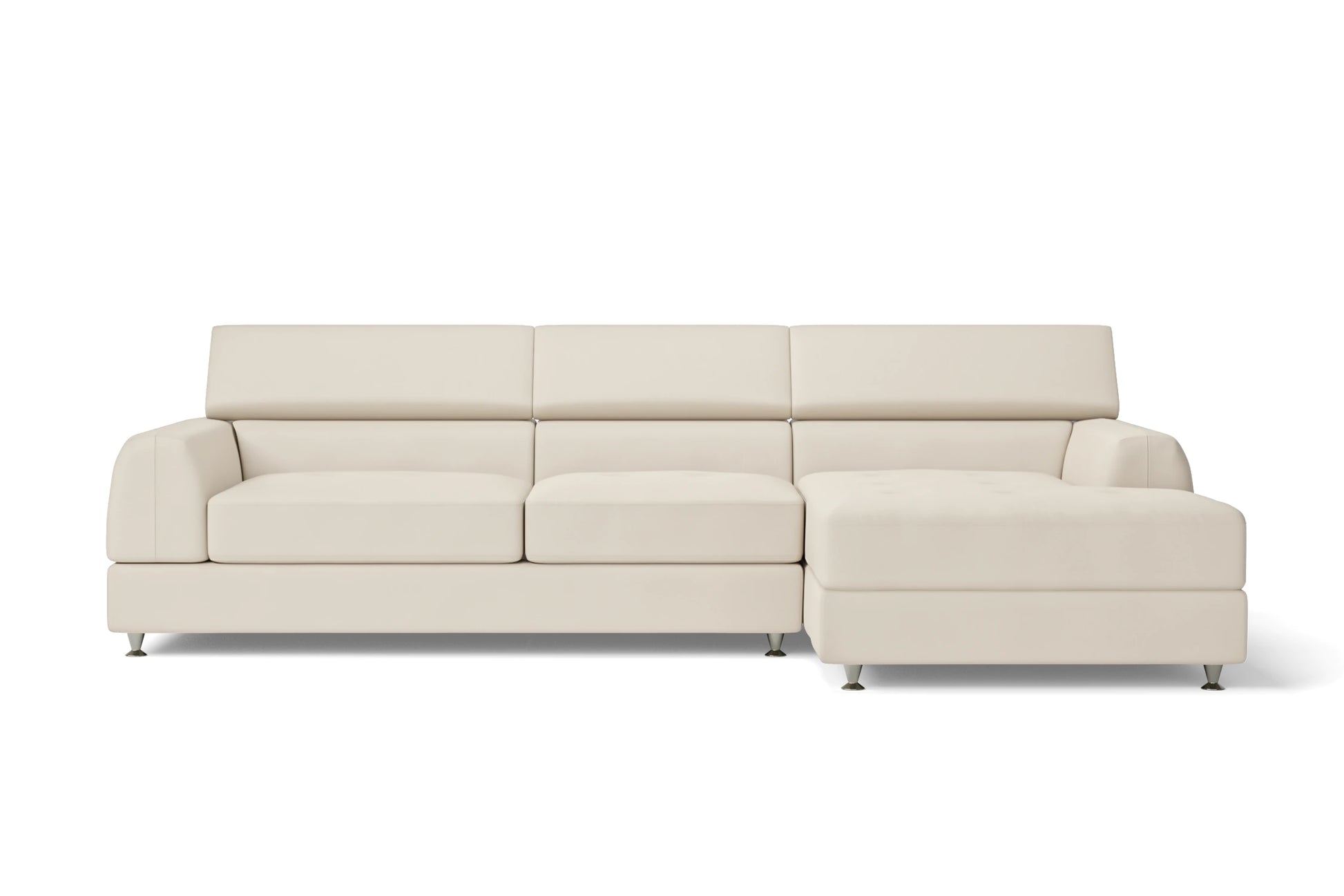 Vicenza 3 Seater Right Hand Facing Chaise Lounge Corner Sofa Cream Leather