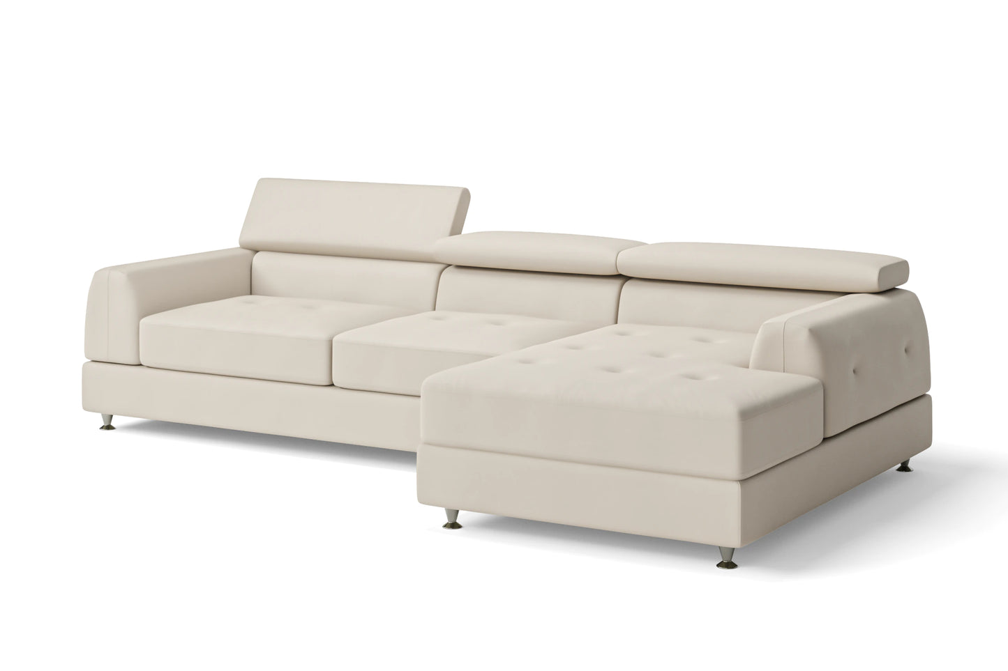 Vicenza 3 Seater Right Hand Facing Chaise Lounge Corner Sofa Cream Leather