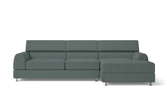 Vicenza 3 Seater Right Hand Facing Chaise Lounge Corner Sofa Dusky Turquoise Leather