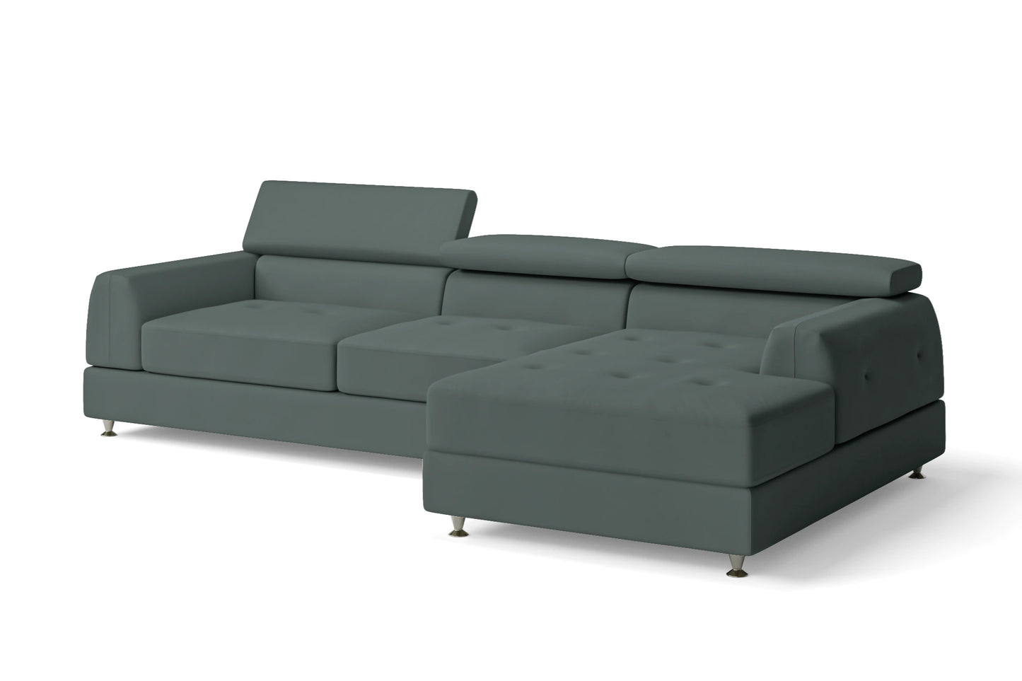 Vicenza 3 Seater Right Hand Facing Chaise Lounge Corner Sofa Dusky Turquoise Leather