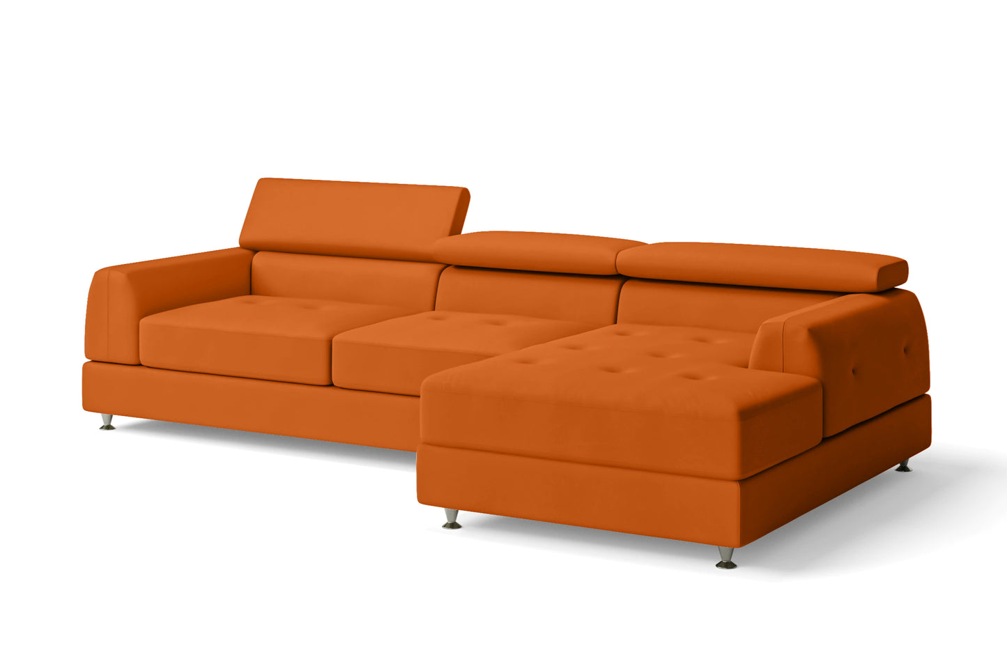 Vicenza 3 Seater Right Hand Facing Chaise Lounge Corner Sofa Orange Leather