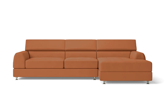 Vicenza 3 Seater Right Hand Facing Chaise Lounge Corner Sofa Tan Brown Leather