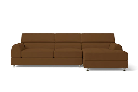 Vicenza 3 Seater Right Hand Facing Chaise Lounge Corner Sofa Walnut Brown Leather