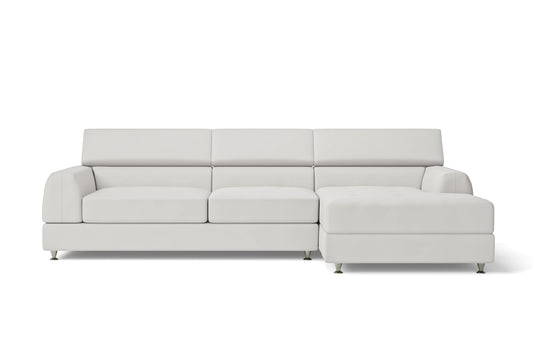 Vicenza 3 Seater Right Hand Facing Chaise Lounge Corner Sofa White Leather