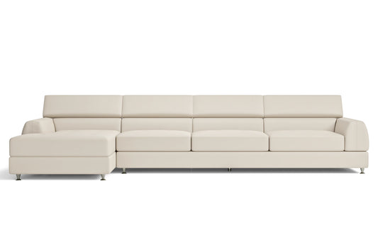 Vicenza 4 Seater Left Hand Facing Chaise Lounge Corner Sofa Cream Leather