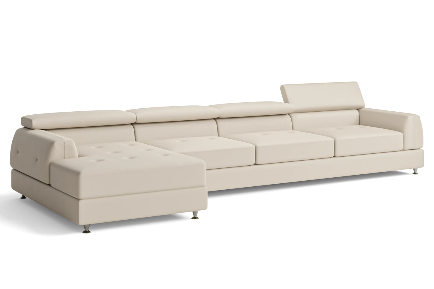 Vicenza 4 Seater Left Hand Facing Chaise Lounge Corner Sofa Cream Leather