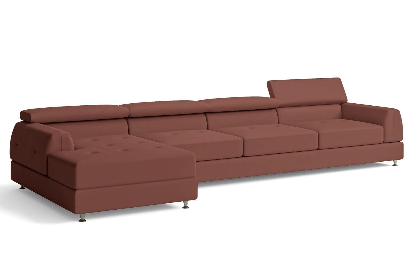 Vicenza 4 Seater Left Hand Facing Chaise Lounge Corner Sofa Mauve Leather