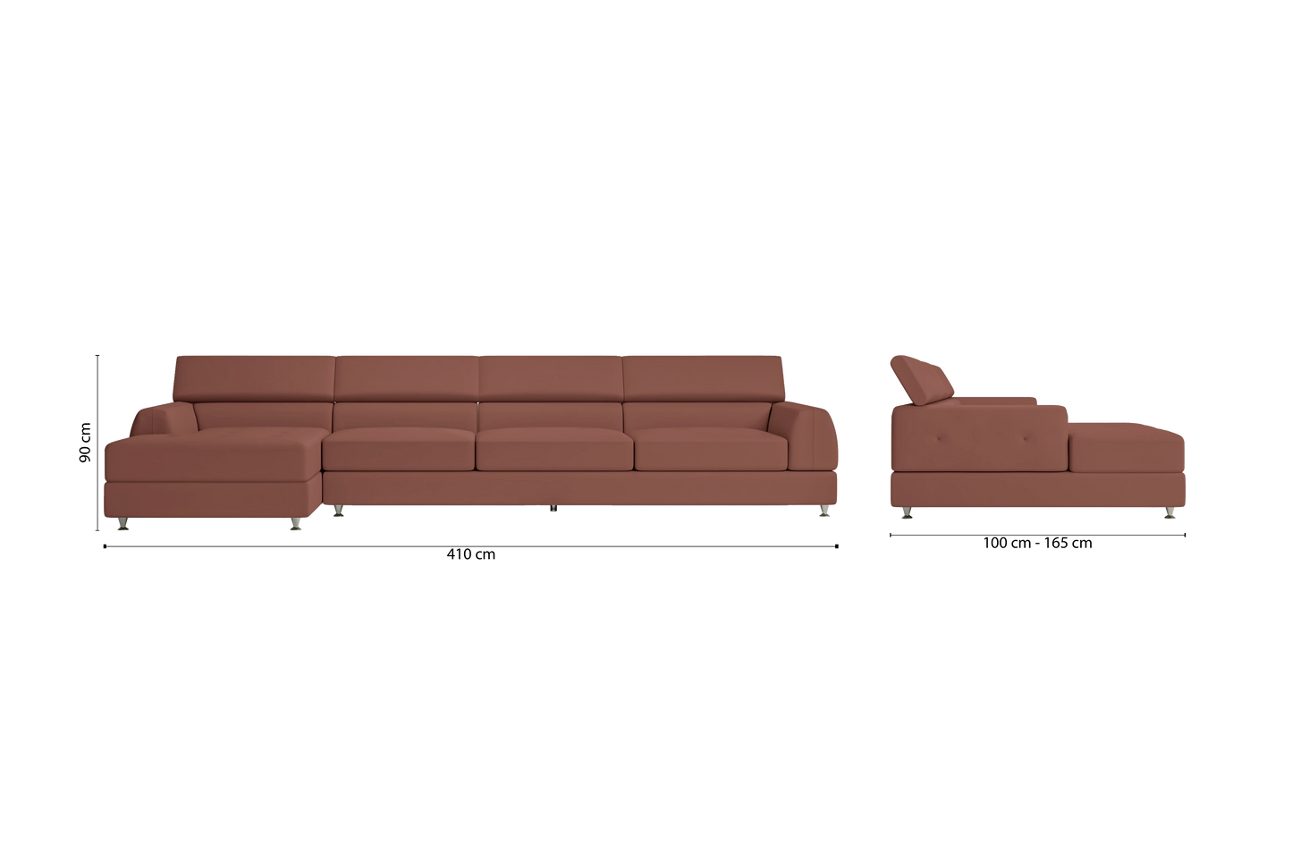 Vicenza 4 Seater Left Hand Facing Chaise Lounge Corner Sofa Mauve Leather