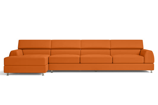 Vicenza 4 Seater Left Hand Facing Chaise Lounge Corner Sofa Orange Leather