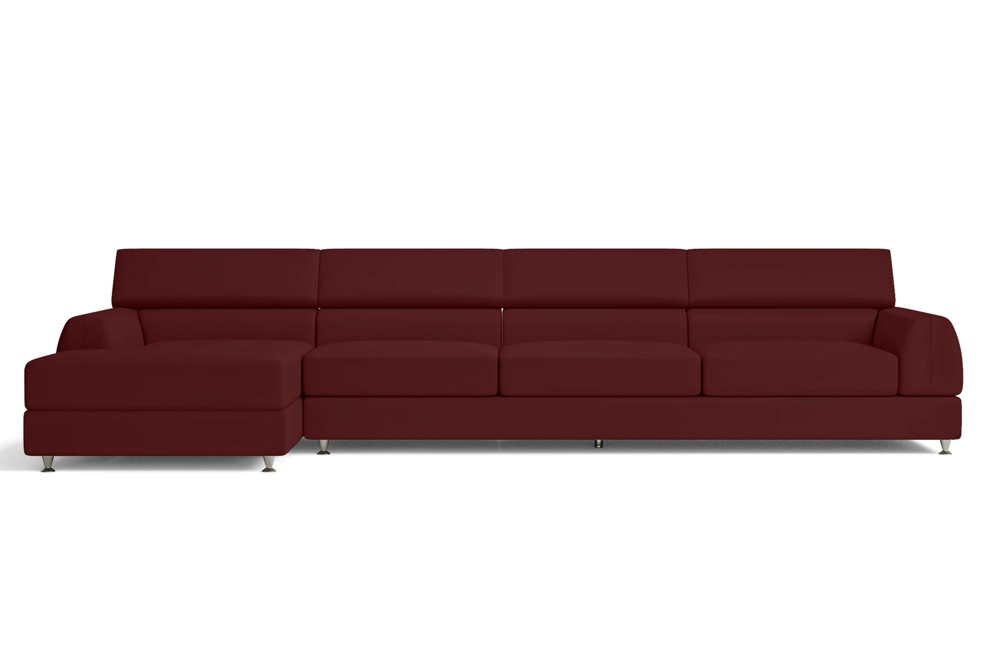 Vicenza 4 Seater Left Hand Facing Chaise Lounge Corner Sofa Red Leather