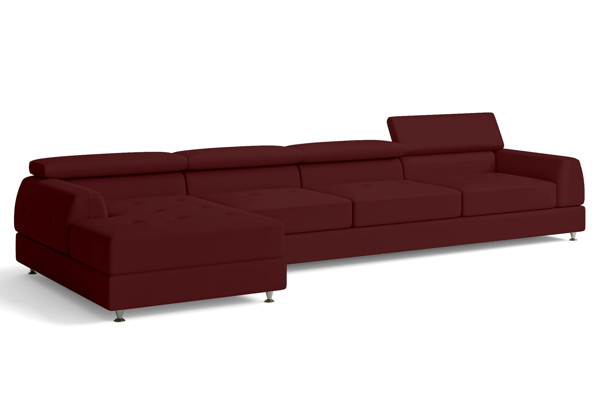 Vicenza 4 Seater Left Hand Facing Chaise Lounge Corner Sofa Red Leather