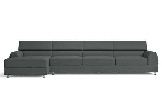 Vicenza 4 Seater Left Hand Facing Chaise Lounge Corner Sofa Slate Leather