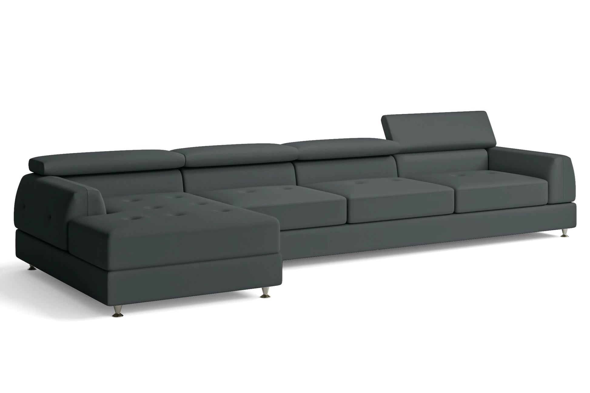 Vicenza 4 Seater Left Hand Facing Chaise Lounge Corner Sofa Slate Leather