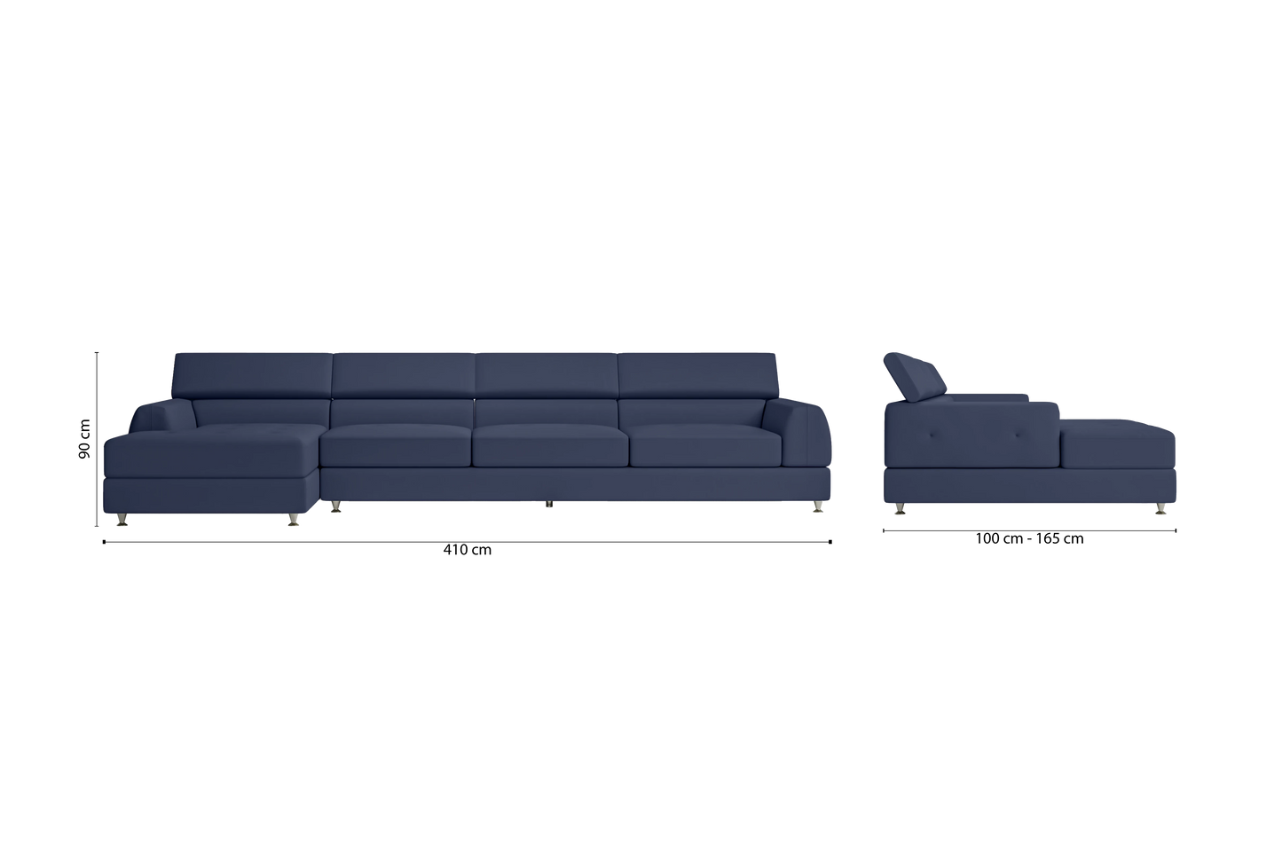 Vicenza 4 Seater Left Hand Facing Chaise Lounge Corner Sofa Spruce Leather