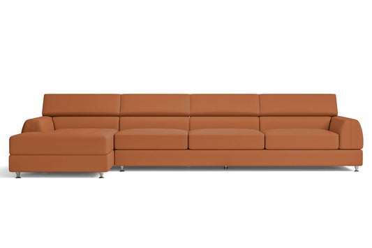 Vicenza 4 Seater Left Hand Facing Chaise Lounge Corner Sofa Tan Brown Leather