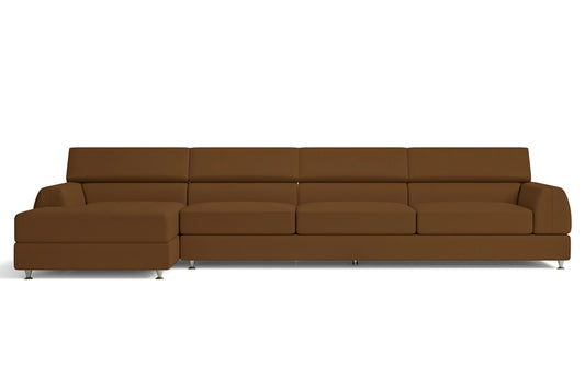 Vicenza 4 Seater Left Hand Facing Chaise Lounge Corner Sofa Walnut Brown Leather